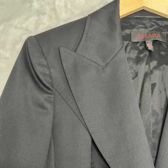 Escada Blazer Womens 42 Black Wool Stretch Classic Two Button Jacket Gold Accent - Picture 4 of 16